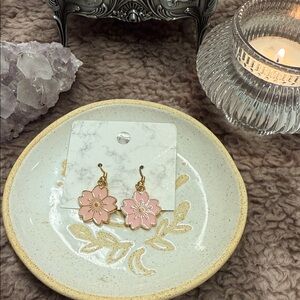 Gold and Pink Floral Earrings